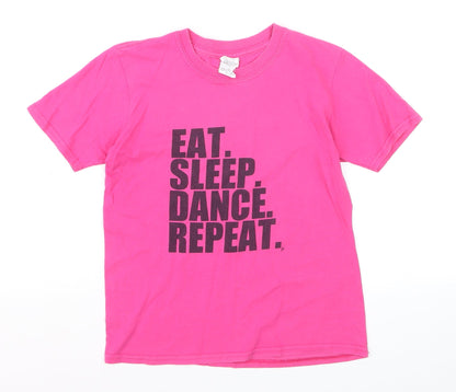 Gildan Girls Pink Graphic Cotton T-Shirt Youth Large Eat Sleep Dance Repeat