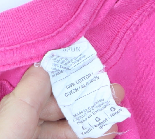 Gildan Girls Pink Graphic Cotton T-Shirt Youth Large Eat Sleep Dance Repeat