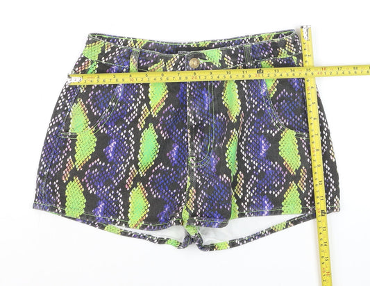 PrettyLittleThing Womens Multicoloured Snakeskin Hot Pants UK 10