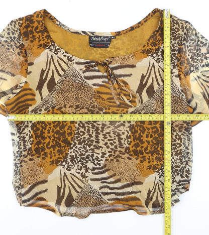 Dress Dance Women's Brown Animal Print Chiffon Cropped Blouse M