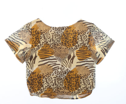 Dress Dance Women's Brown Animal Print Chiffon Cropped Blouse M