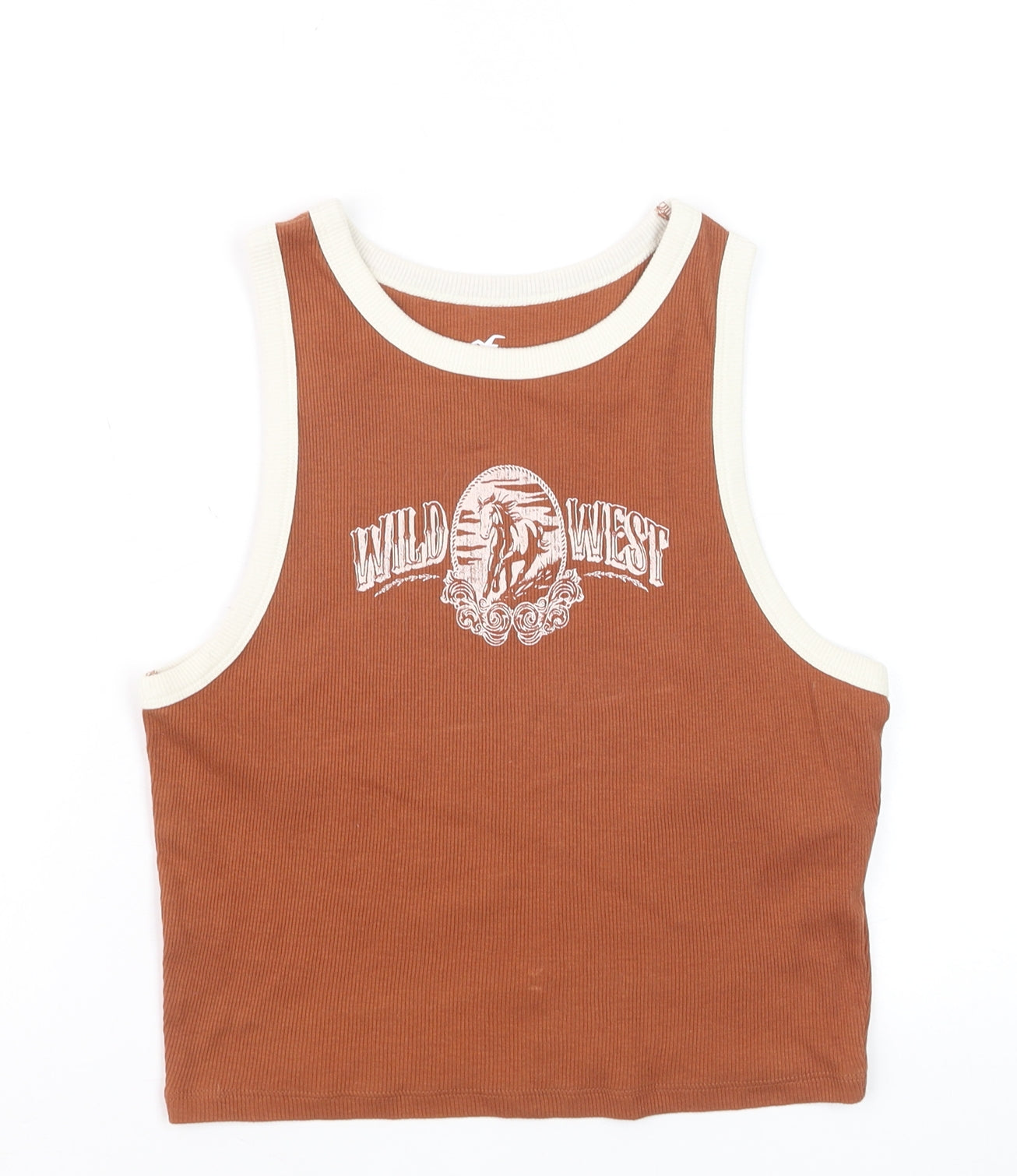 Hollister Women’s Brown Cropped Tank Top L Western Graphic