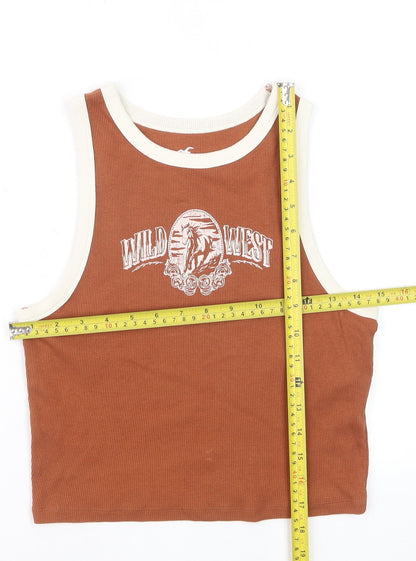 Hollister Women’s Brown Cropped Tank Top L Western Graphic