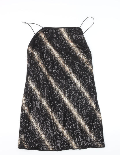 Fuse Womens Black Sequin Slip Dress Size 14 Party Sleeveless Stretch