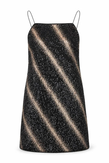 Fuse Womens Black Sequin Slip Dress Size 14 Party Sleeveless Stretch