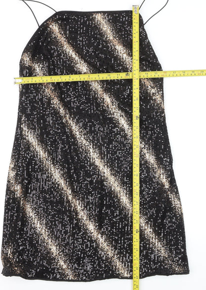 Fuse Womens Black Sequin Slip Dress Size 14 Party Sleeveless Stretch