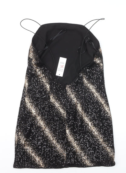 Fuse Womens Black Sequin Slip Dress Size 14 Party Sleeveless Stretch