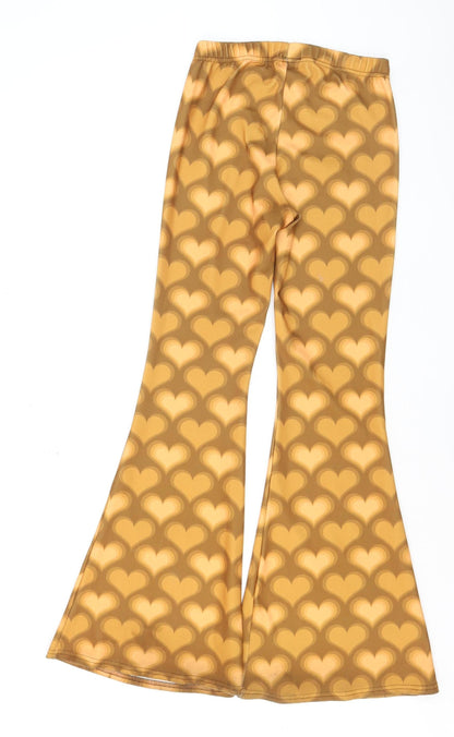 Vintage Supply Women Brown Heart Print Flared Trousers Size 10