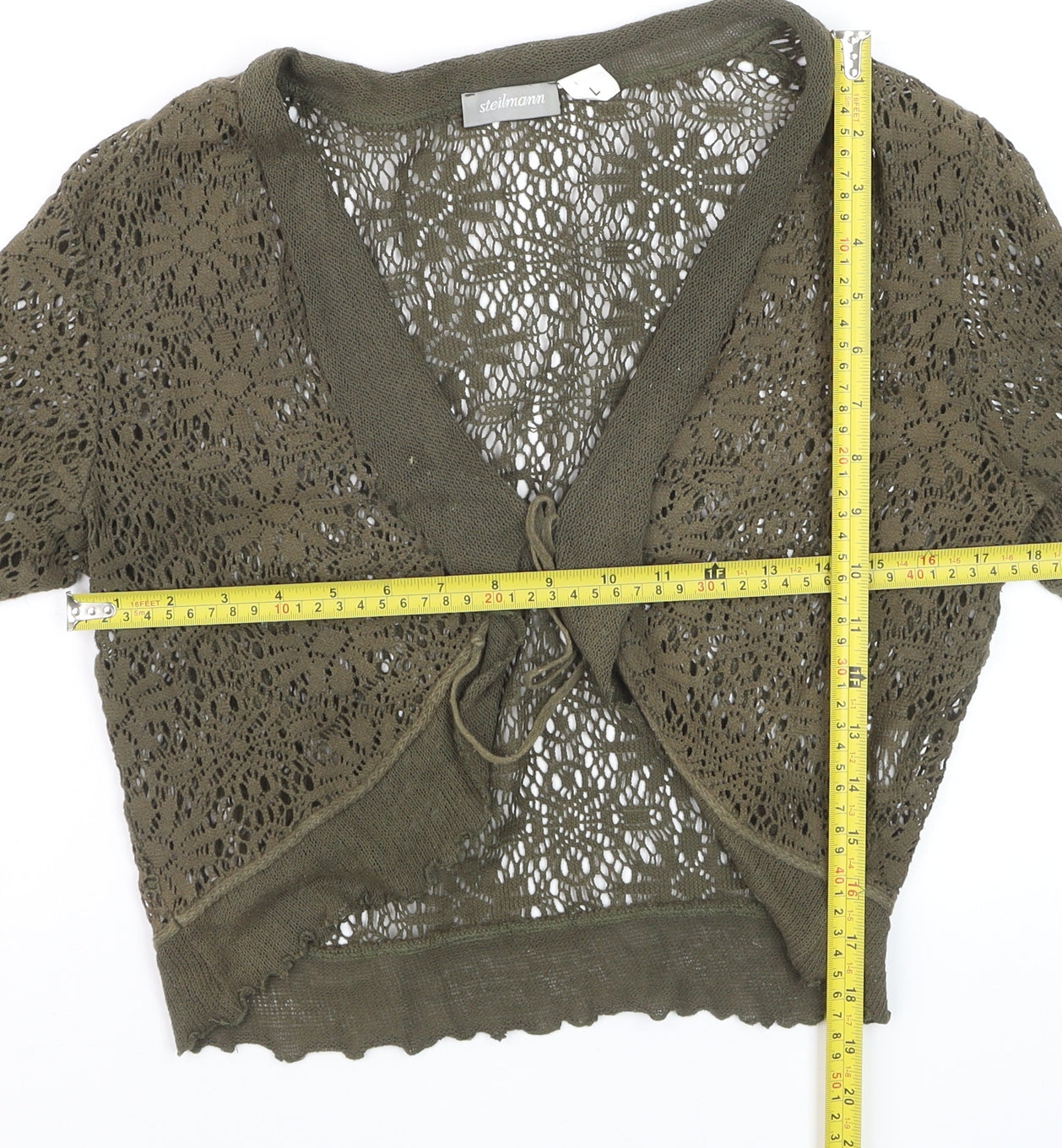 Steilmann Women’s Green Crochet Cropped Tie Blouse Size L