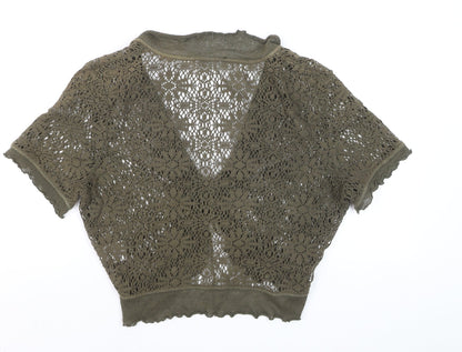 Steilmann Women’s Green Crochet Cropped Tie Blouse Size L