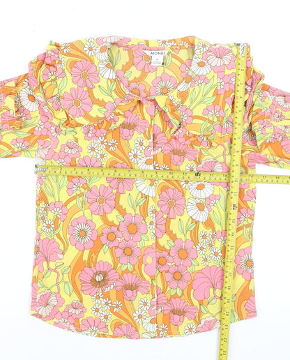Monki Women's Multicoloured Floral Ruffle Collar Tunic Blouse XS