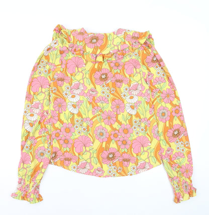 Monki Women's Multicoloured Floral Ruffle Collar Tunic Blouse XS