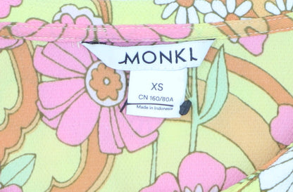 Monki Women's Multicoloured Floral Ruffle Collar Tunic Blouse XS