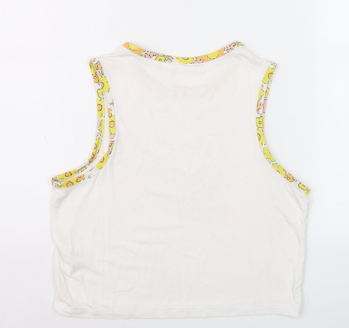 Neon Rose Womens White Cropped Tank Top M Retro Flower Print