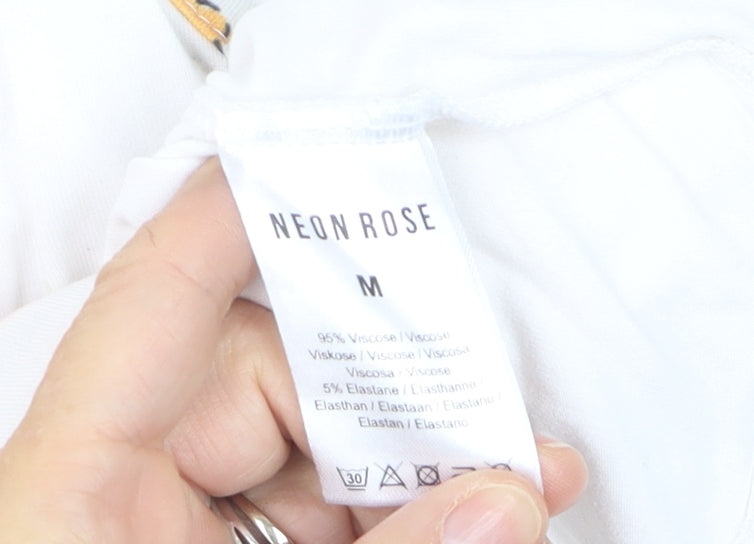 Neon Rose Womens White Cropped Tank Top M Retro Flower Print