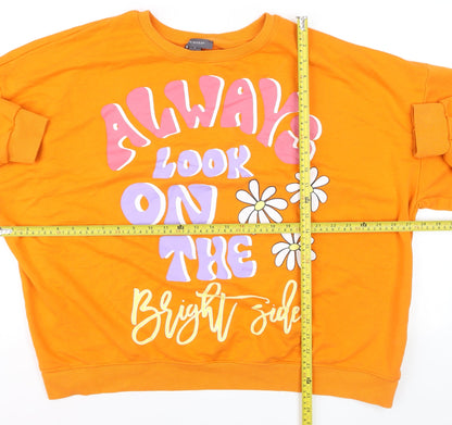 Primark Women’s Orange Graphic Pullover Sweatshirt Size L Relaxed Fit
