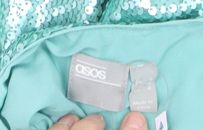 ASOS Women’s Green Sequin Slip Dress Size 8 Party Sleeveless