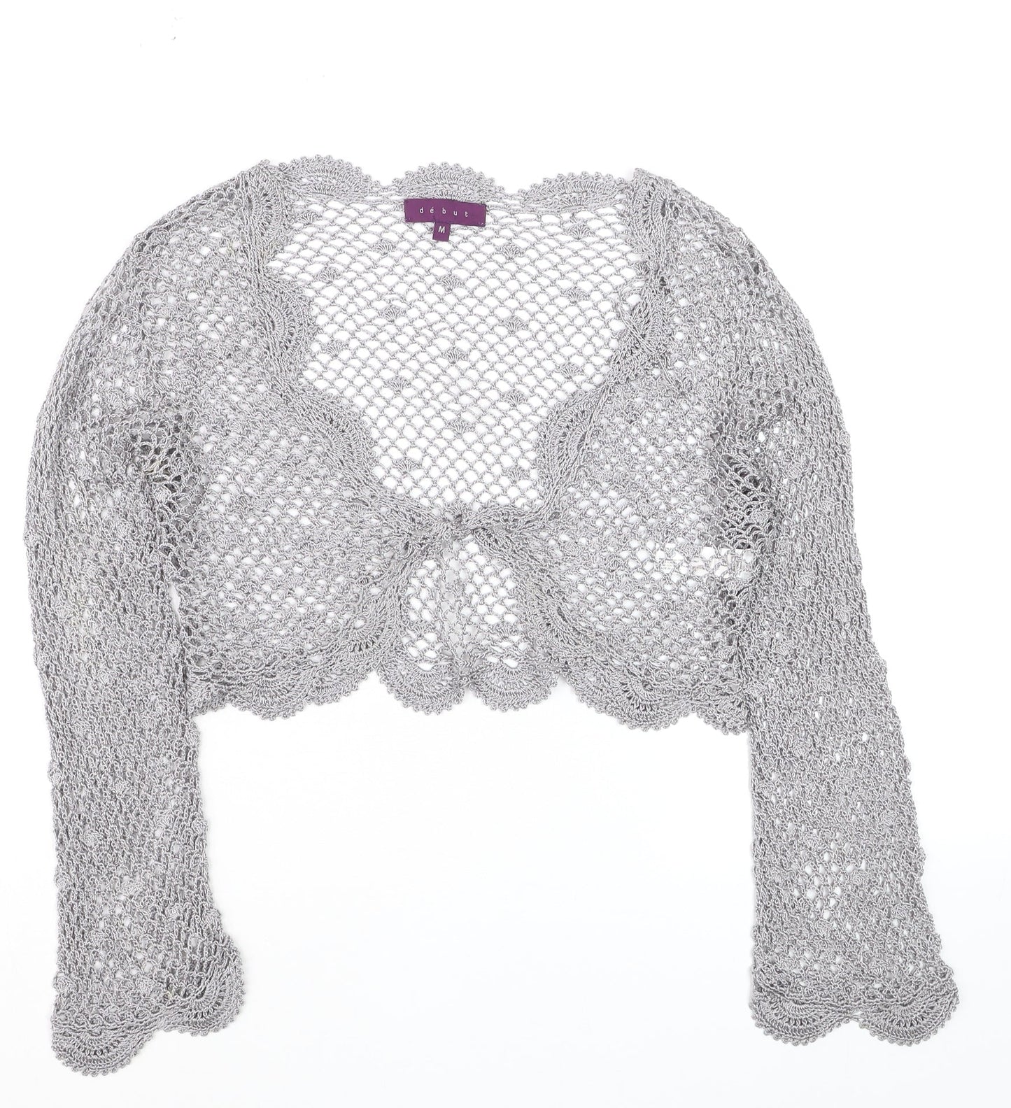 Début Women Silver Crochet Cropped Long Sleeve Bolero M