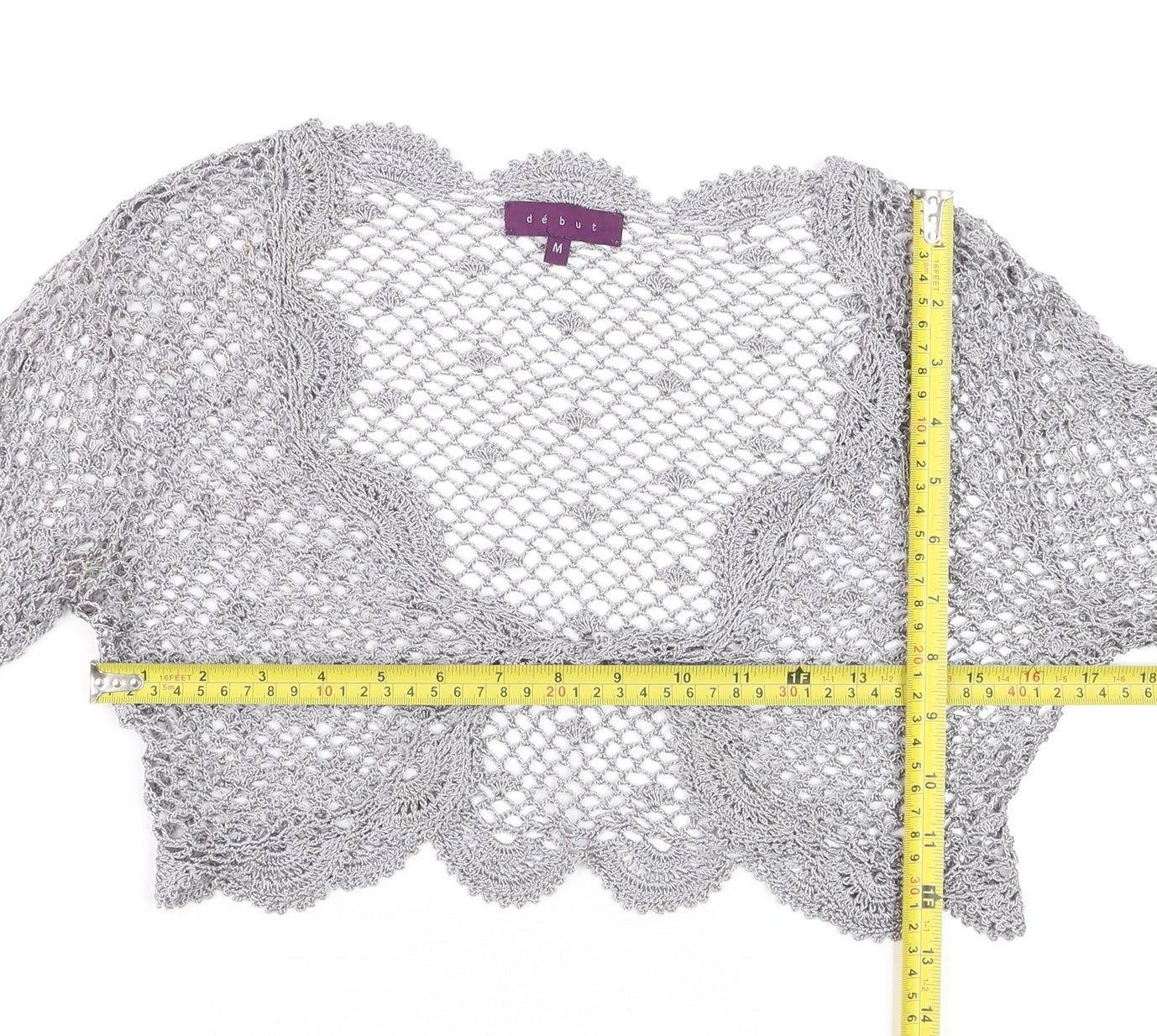 Début Women Silver Crochet Cropped Long Sleeve Bolero M
