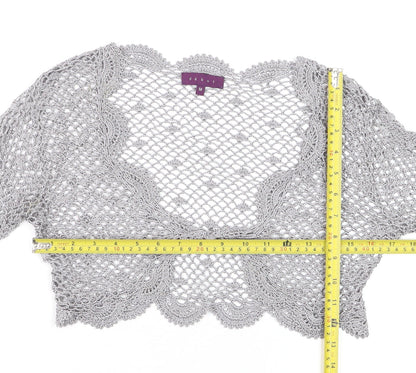 Début Women Silver Crochet Cropped Long Sleeve Bolero M