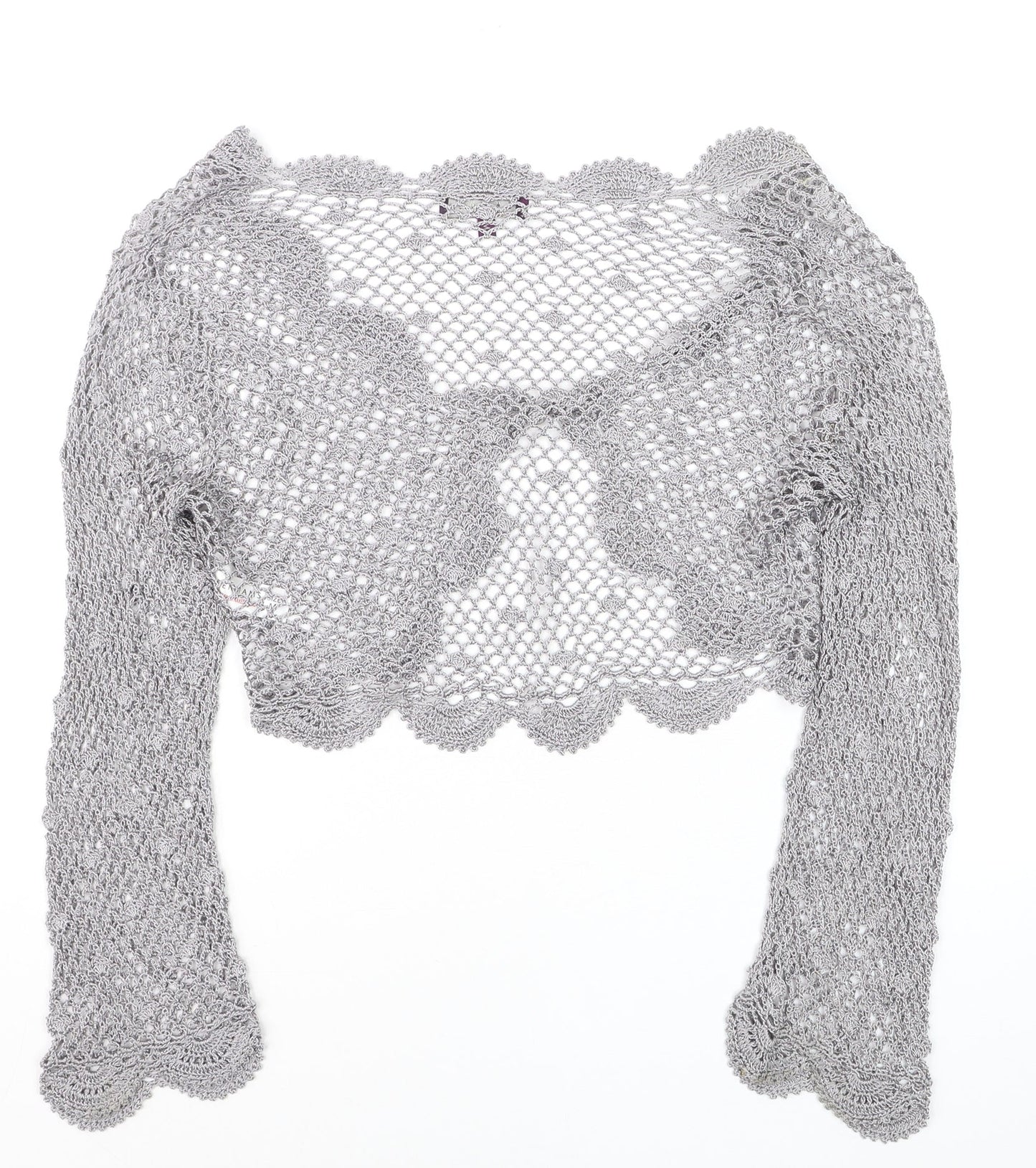 Début Women Silver Crochet Cropped Long Sleeve Bolero M