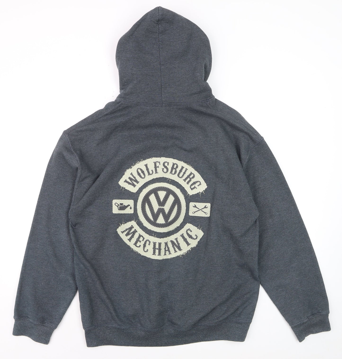 Gildan Men's Grey Pullover Hoodie VW Wolfsburg Mechanic Logo M