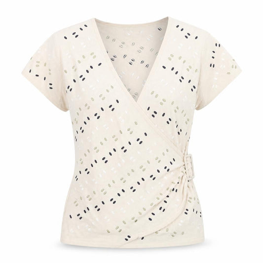 Kaliko Women's Beige Wrap Blouse Top Size 14 Short Sleeve Buckle Detail