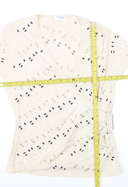 Kaliko Women's Beige Wrap Blouse Top Size 14 Short Sleeve Buckle Detail