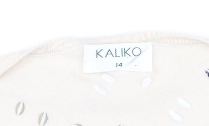 Kaliko Women's Beige Wrap Blouse Top Size 14 Short Sleeve Buckle Detail