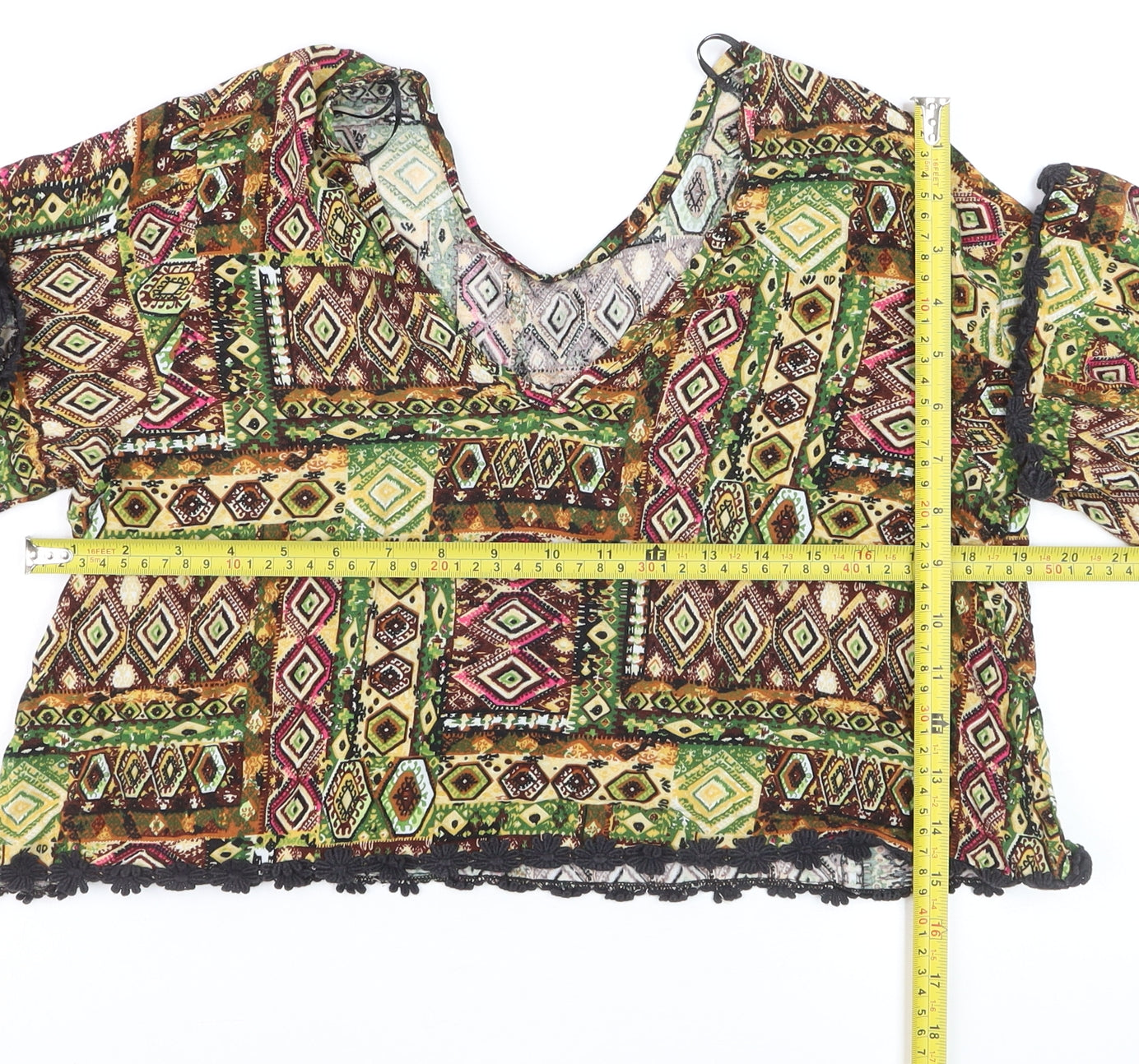 One Sunday Women’s Multicoloured Geometric Cropped Viscose Blouse M