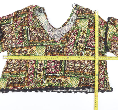 One Sunday Women’s Multicoloured Geometric Cropped Viscose Blouse M