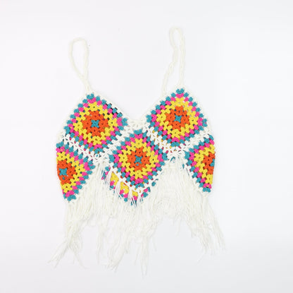 QED London Women’s Multicoloured Crochet Fringe Camisole Top S