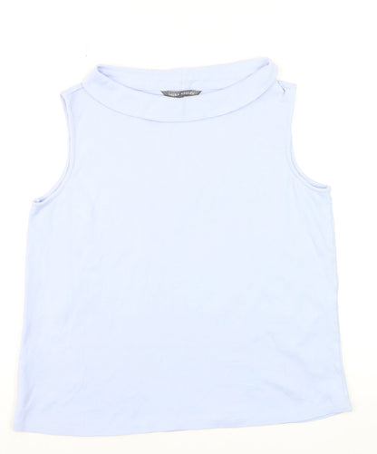 Laura Ashley Women’s Blue Cotton Sleeveless Roll Neck Tank Top Size 14