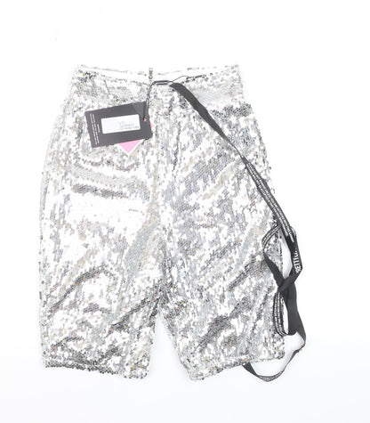 PrettyLittleThing Women’s Silver Sequin Biker Shorts Size 4