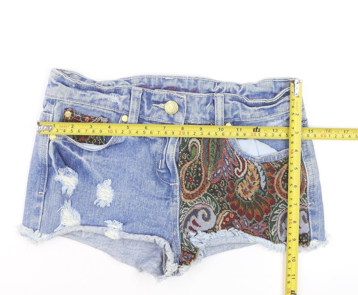 Denim Co. Women's Blue Size 8 Cut-Off Denim Shorts Bohemian Paisley
