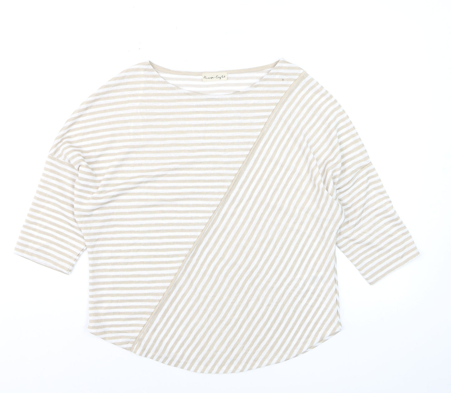 Phase Eight Beige Striped Women's 3/4 Sleeve Jersey Top Size M