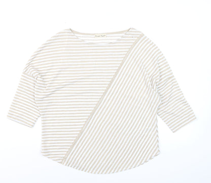 Phase Eight Beige Striped Women's 3/4 Sleeve Jersey Top Size M