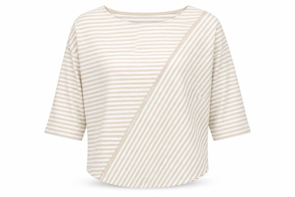 Phase Eight Beige Striped Women's 3/4 Sleeve Jersey Top Size M