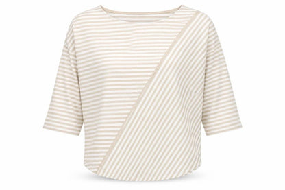 Phase Eight Beige Striped Women's 3/4 Sleeve Jersey Top Size M