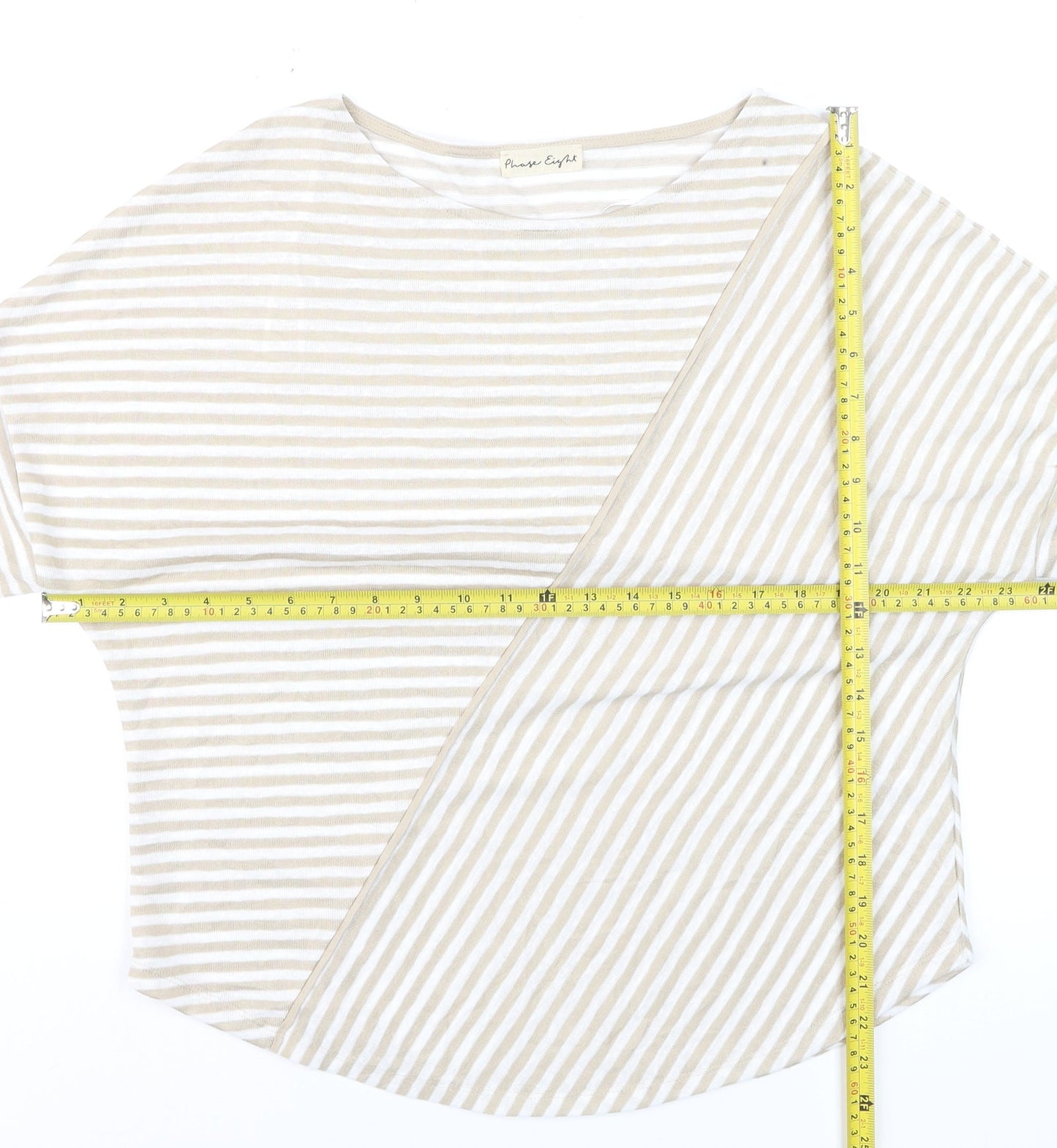 Phase Eight Beige Striped Women's 3/4 Sleeve Jersey Top Size M