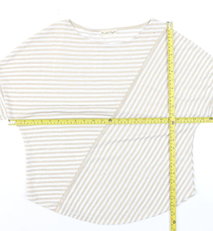 Phase Eight Beige Striped Women's 3/4 Sleeve Jersey Top Size M