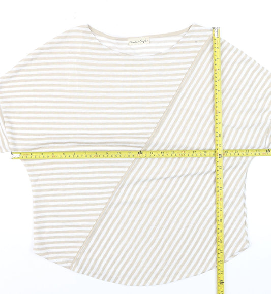 Phase Eight Beige Striped Women's 3/4 Sleeve Jersey Top Size M