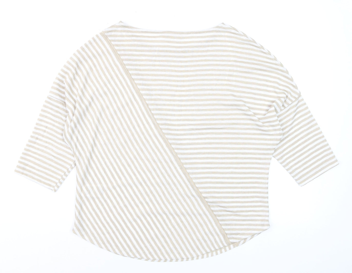 Phase Eight Beige Striped Women's 3/4 Sleeve Jersey Top Size M