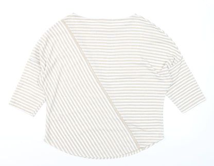Phase Eight Beige Striped Women's 3/4 Sleeve Jersey Top Size M