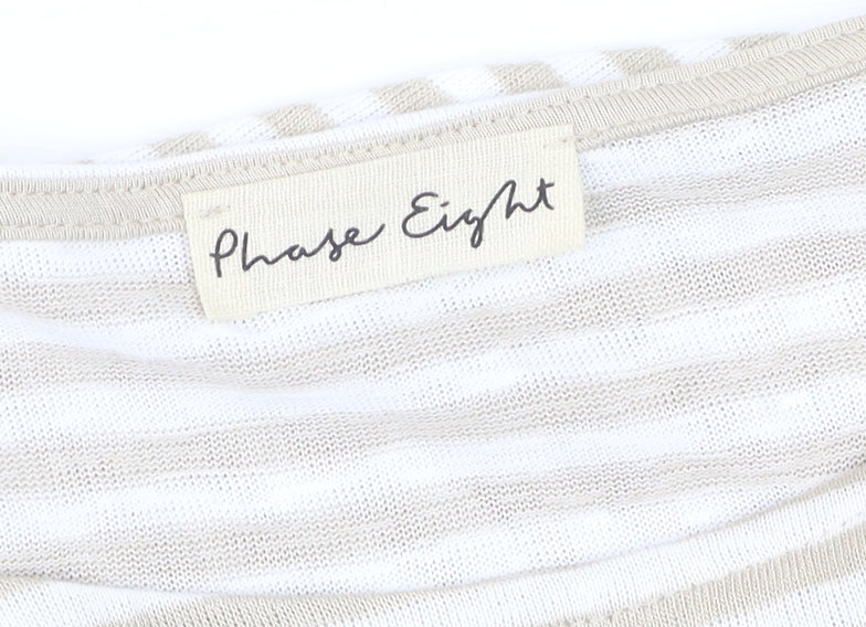 Phase Eight Beige Striped Women's 3/4 Sleeve Jersey Top Size M