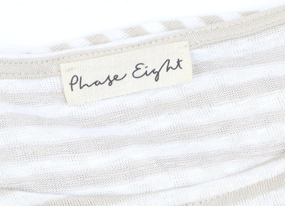 Phase Eight Beige Striped Women's 3/4 Sleeve Jersey Top Size M