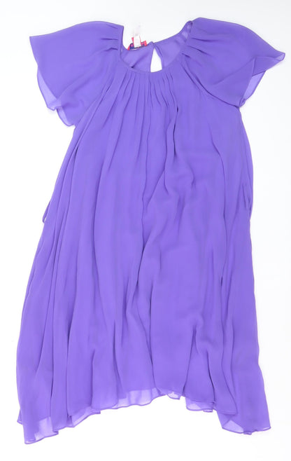 Monsoon Women Purple Size 8 Chiffon Pleated Short Sleeve Shift Dress