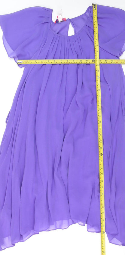 Monsoon Women Purple Size 8 Chiffon Pleated Short Sleeve Shift Dress