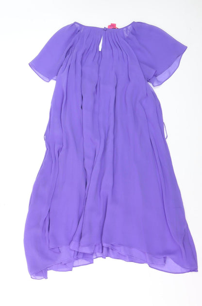 Monsoon Women Purple Size 8 Chiffon Pleated Short Sleeve Shift Dress