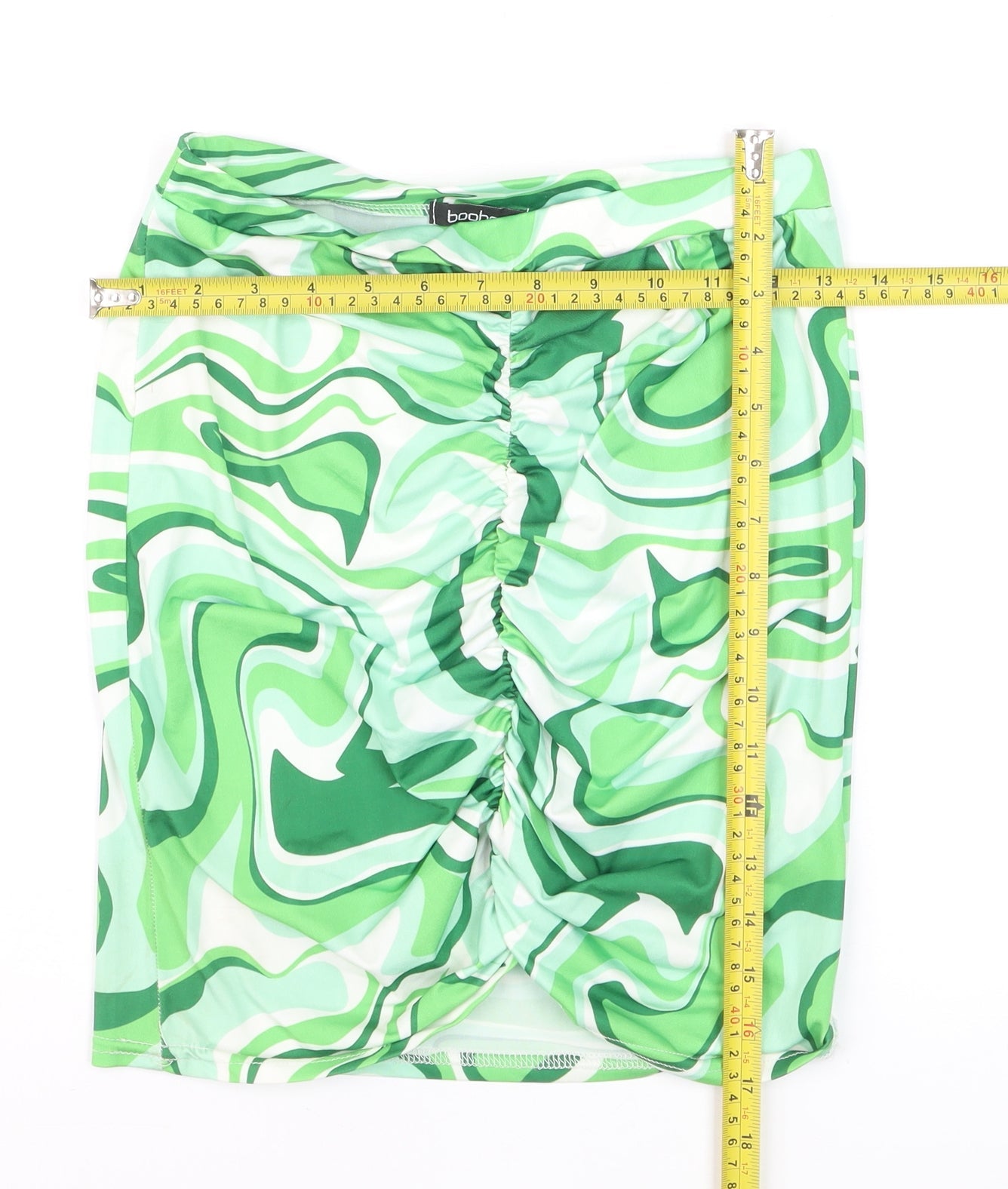 Boohoo Women's Green Geometric Ruched Pencil Skirt Size 10